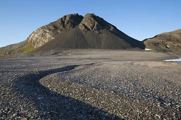 View of mountain with scree, Murchisonfjorden, Gustav V Land, Nordaustlandet, Svalbard, August