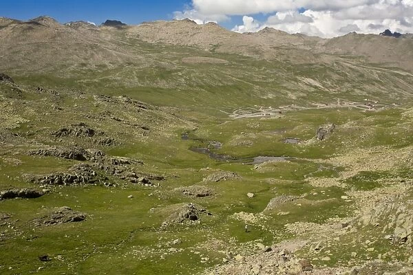 View of mountain valley and grassland, Ovitdagi Pass, Kaskar Mountains, Pontic Mountains, Anatolia, Turkey, July