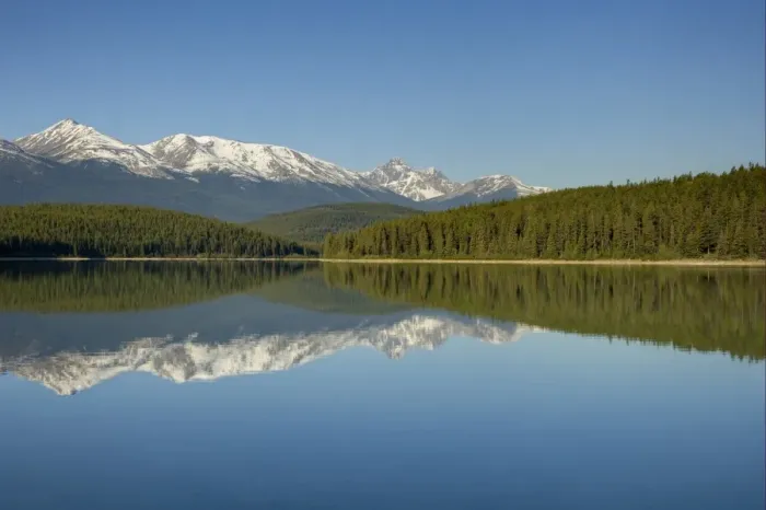 Framed Print : View of mountains reflected in lake, Trident Range, Patricia Lake, Jasper N. P. Rocky Mountains, Alberta, Canada, june Framed Print : View of mountains reflected in lake, Trident Range, Patricia Lake, Jasper N. P. Rocky Mountains, Alberta, Canada, june