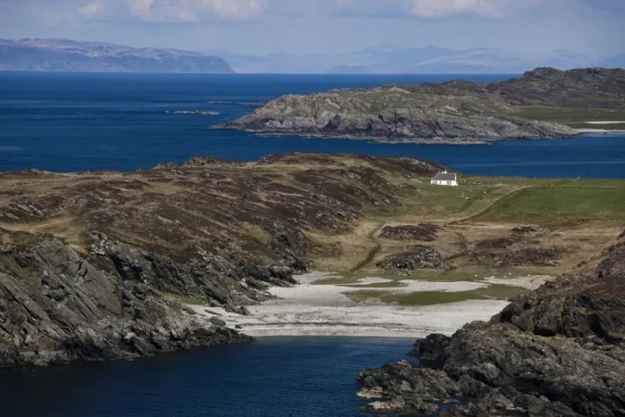 Framed Print : View of northwest coastline with raised beach and lone house, Port nam Fliuchan, Isle of Colonsay, Inner Hebrides Framed Print : View of northwest coastline with raised beach and lone house, Port nam Fliuchan, Isle of Colonsay, Inner Hebrides