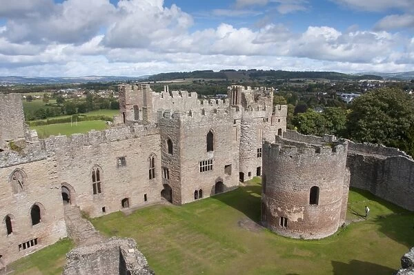 View of partially ruined castle, Ludlow Castle, Ludlow, Shropshire, England, september
