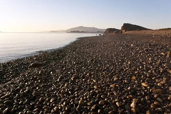 View of pebble beach, Bahia de los Angeles, Sea of Cortes, Baja California, Mexico, march