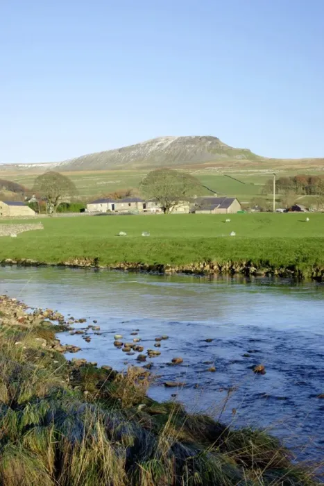 Framed Print : View of river and fell, River Ribble, Pen-y-ghent in distance, Horton-in-Ribblesdale, Ribblesdale, Yorkshire Dales N. P Framed Print : View of river and fell, River Ribble, Pen-y-ghent in distance, Horton-in-Ribblesdale, Ribblesdale, Yorkshire Dales N. P