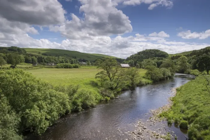 Framed Print : View of river flowing through farmland, River Hodder, Whitewell, Forest of Bowland, Lancashire, England, June Framed Print : View of river flowing through farmland, River Hodder, Whitewell, Forest of Bowland, Lancashire, England, June
