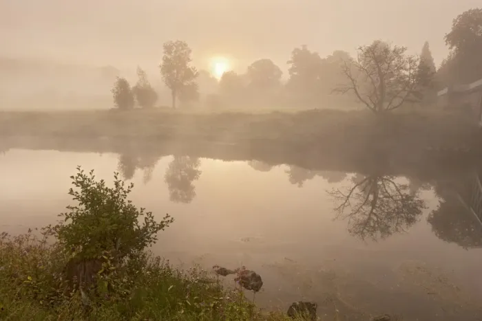 Framed Print : View of river in mist at dawn, Brockweir, River Wye, Forest of Dean, Gloucestershire, England, august Framed Print : View of river in mist at dawn, Brockweir, River Wye, Forest of Dean, Gloucestershire, England, august