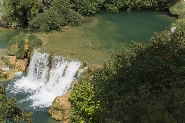 View of river and waterfall, Krka River, Krka N. P. Dalmatia, Croatia, July