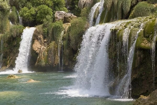View of river and waterfalls, Krka River, Krka N. P. Dalmatia, Croatia, July