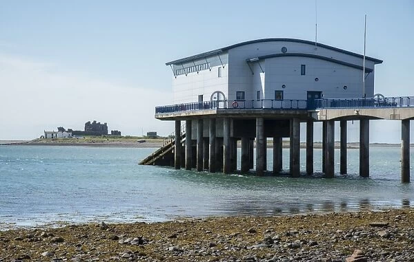 View of RNLI lifeboat station overlooking Piel Channel and Piel Island, Roa Island, Islands of Furness