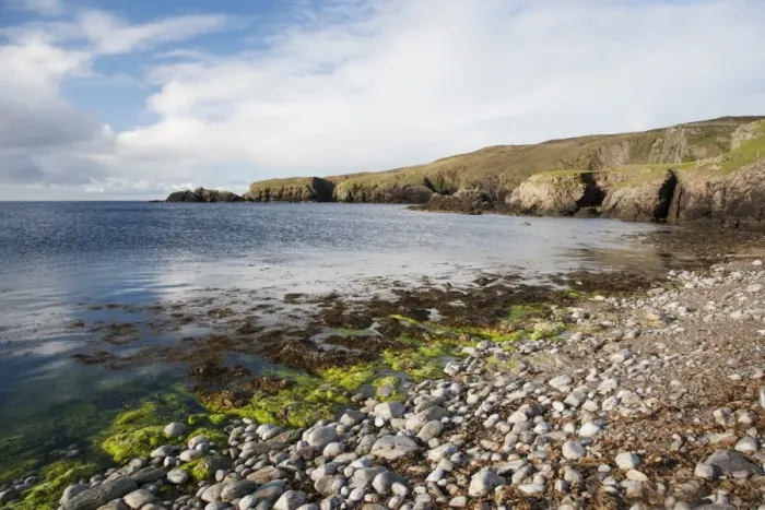 Framed Print : View of rocky beach and cliffs, Funzie Bay, Fetlar, Shetland Islands, Scotland, June