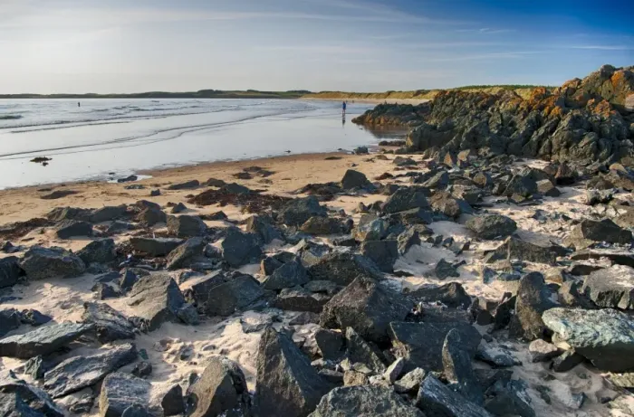 Framed Print : View of rocky beach, Newborough, Anglesey, Wales, August Framed Print : View of rocky beach, Newborough, Anglesey, Wales, August