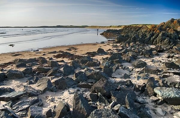 View of rocky beach, Newborough, Anglesey, Wales, August