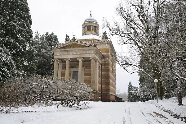 View of Romanian Orthodox Chapel in snow, Stourdza Chapel, Michaelsberg, Baden-Baden, Black Forest, Baden-Wurttemberg