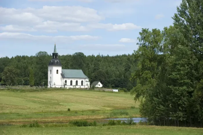 Framed Print : View of rural church, Vastervala Church, Vastmanland, Sweden, july Framed Print : View of rural church, Vastervala Church, Vastmanland, Sweden, july