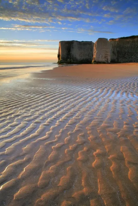Framed Print : View of sandy beach and chalk cliffs at sunrise, Botany Bay, Kent, England, may Framed Print : View of sandy beach and chalk cliffs at sunrise, Botany Bay, Kent, England, may