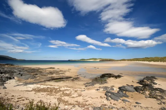 Framed Print : View of sandy beach, Durness Beach, Durness, Sutherland, Highlands, Scotland, july