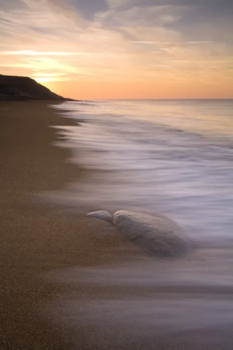 Framed Print : View of sandy beach at sunrise, Burton Bradstock, Dorset, England, february Framed Print : View of sandy beach at sunrise, Burton Bradstock, Dorset, England, february