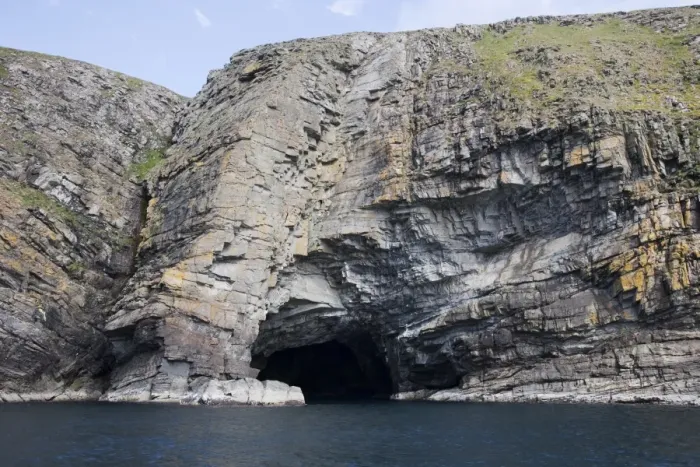 Framed Print : View of sea cave and cliffs, Bressay, Shetland Islands, Scotland, June Framed Print : View of sea cave and cliffs, Bressay, Shetland Islands, Scotland, June