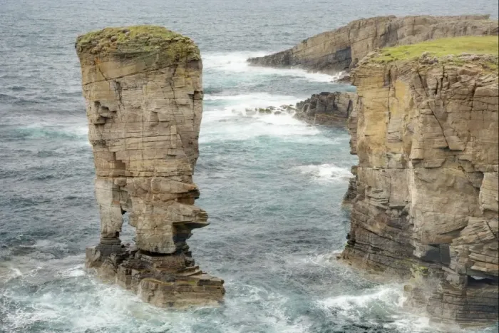 Framed Print : View of sea cliffs and offshore stack, Yesnaby Castle, Yesnaby, Mainland, Orkney, Scotland, june Framed Print : View of sea cliffs and offshore stack, Yesnaby Castle, Yesnaby, Mainland, Orkney, Scotland, june