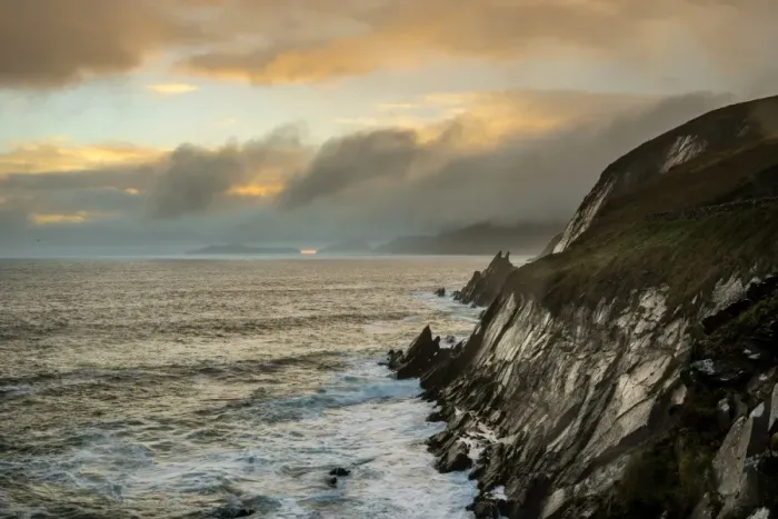 Framed Print : View of sea cliffs at sunset, Coumeenole North, Dingle Peninsula, County Kerry, Munster, Ireland, November Framed Print : View of sea cliffs at sunset, Coumeenole North, Dingle Peninsula, County Kerry, Munster, Ireland, November