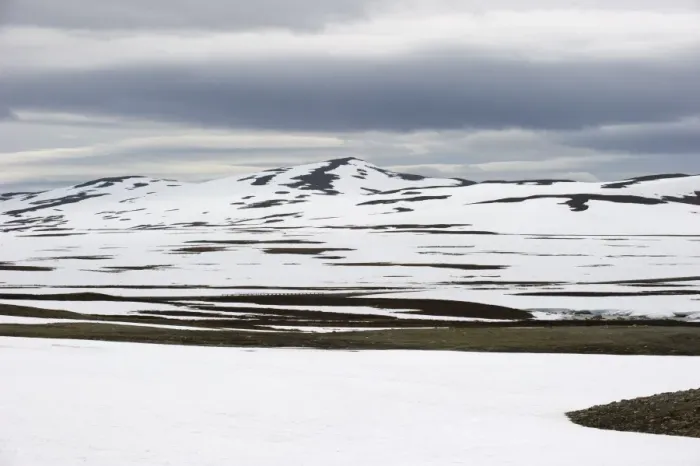 Framed Print : View of snow covered tundra habitat in summer, Stekenjokk, Lappland, Sweden, June