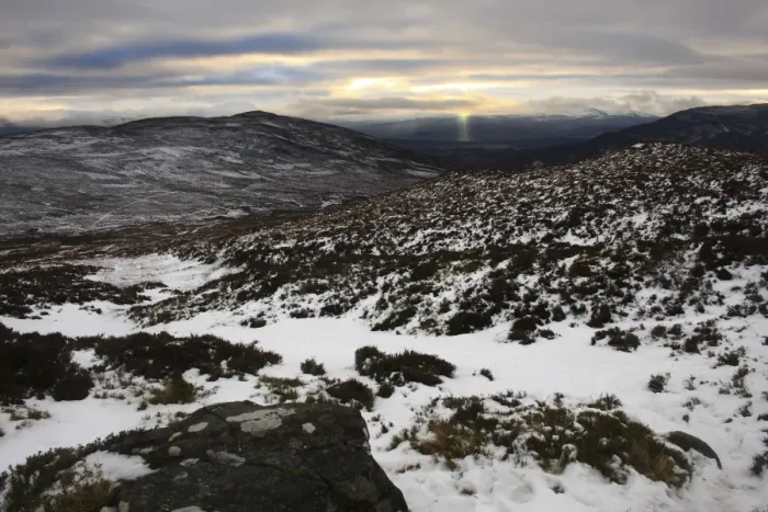 Framed Print : View of snow covered upland habitat with distant sunbeams, Monadhliath Mountains, Strathspey, Cairngorm N. P Framed Print : View of snow covered upland habitat with distant sunbeams, Monadhliath Mountains, Strathspey, Cairngorm N. P