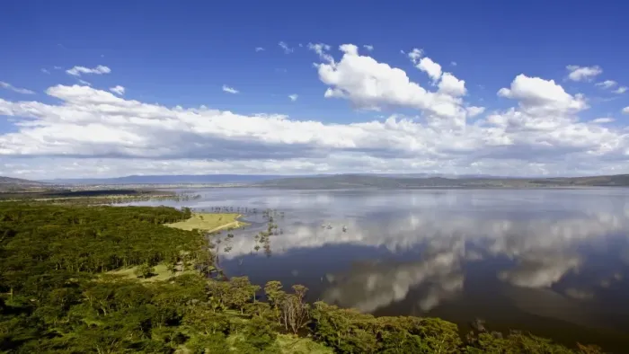 Framed Print : View of soda lake habitat, Lake Nakuru, Lake Nakuru N. P. Great Rift Valley, Kenya, January