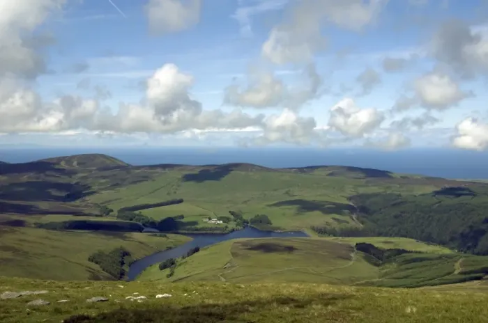 Framed Print : View from summit of mountain, Snaefell, Isle of Man, june
