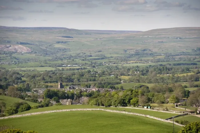 Framed Print : View across town towards farmland and distant moorland, Kirkby Stephen, Eden Valley, Cumbria, England, June Framed Print : View across town towards farmland and distant moorland, Kirkby Stephen, Eden Valley, Cumbria, England, June