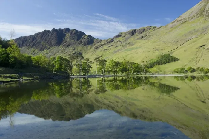 Framed Print : View of trees and fells reflected in lake, Buttermere, Lake District N. P. Cumbria, England, June Framed Print : View of trees and fells reflected in lake, Buttermere, Lake District N. P. Cumbria, England, June