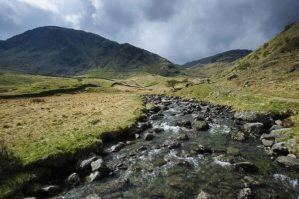 View of upland river feeding into Haweswater Reservoir, Mardale Beck, Mardale Valley, Lake District, Cumbria, England