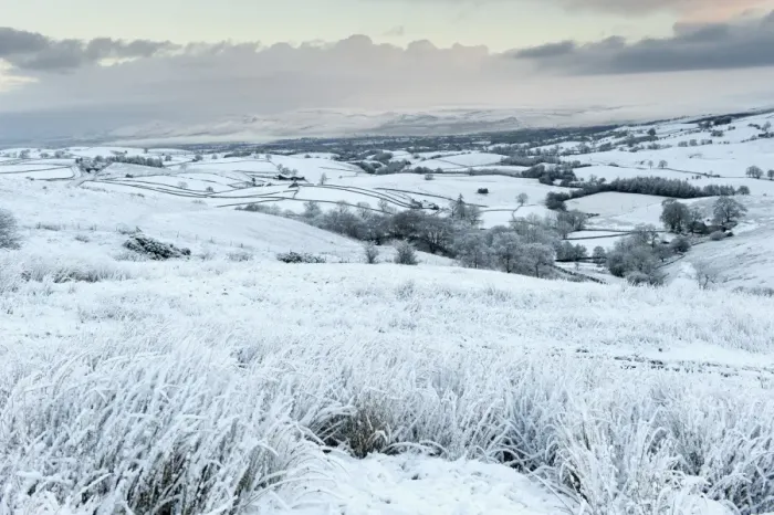 Framed Print : View of valley farmland covered in snow, Upper Eden Valley, near Kirkby Stephen, Cumbria, England, December Framed Print : View of valley farmland covered in snow, Upper Eden Valley, near Kirkby Stephen, Cumbria, England, December