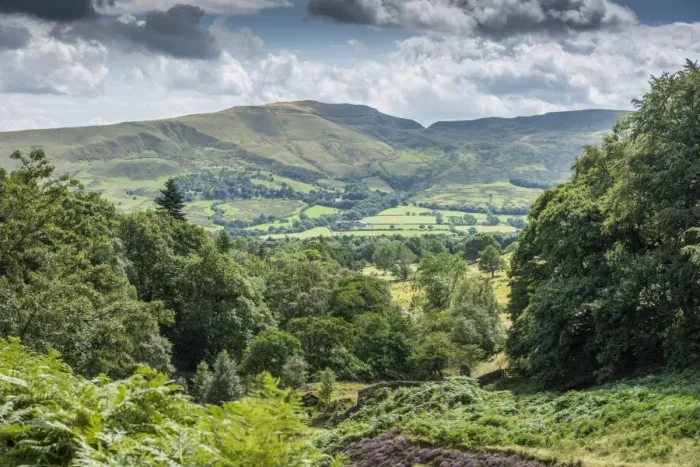 Framed Print : View of valley and moorland, looking from Grindsbrook Clough, Edale, Peak District N. P. Derbyshire, England, August