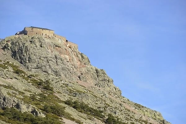 View of Virgin Mary shrine on mountain summit, Pena de Francia, Parque Natural de Las Batuecas, Sierra de Francia