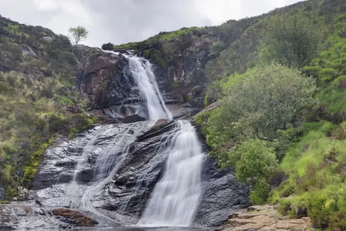 Framed Print : View of waterfall flowing over rocks, Isle of Skye, Inner Hebrides, Scotland, June