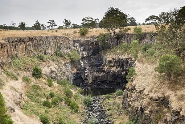 View of waterfall with no water due to drought, Lal Lal Falls, Moorabool River, Lal Lal, Victoria, Australia, February