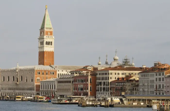 Framed Print : View across waterfront towards palace and cathedral belltower, Doges Palace, St. Marks Campanile, St Framed Print : View across waterfront towards palace and cathedral belltower, Doges Palace, St. Marks Campanile, St