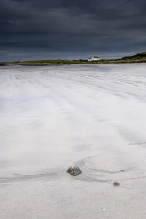 Framed Print : View of wave patterns on sandy beach and stormclouds, Salum, Isle of Tiree, Inner Hebrides, Scotland, August