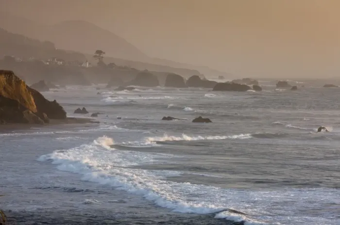 Framed Print : View of waves and coastline at sunset, Westport, North California, U. S. A. February Framed Print : View of waves and coastline at sunset, Westport, North California, U. S. A. February