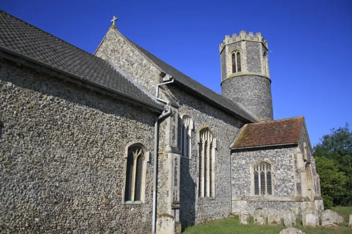 Framed Print : Village church with 15th Century round-tower, St. Remigius Church, Roydon, Upper Waveney Valley, Norfolk, England, june Framed Print : Village church with 15th Century round-tower, St. Remigius Church, Roydon, Upper Waveney Valley, Norfolk, England, june