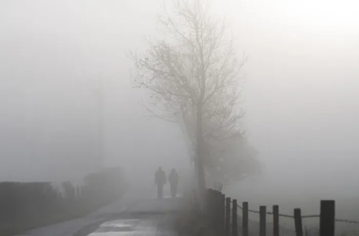 Framed Print : Two walkers walking on road in mist, Little Bowland Road, Whitewell, Clitheroe, Forest of Bowland, Lancashire, England Framed Print : Two walkers walking on road in mist, Little Bowland Road, Whitewell, Clitheroe, Forest of Bowland, Lancashire, England