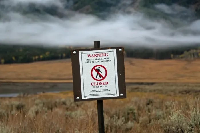 Framed Print : Warning, Due To Bear Danger Area Beyond This Sign Closed To All Travel bear warning sign, Lamar Valley Framed Print : Warning, Due To Bear Danger Area Beyond This Sign Closed To All Travel bear warning sign, Lamar Valley