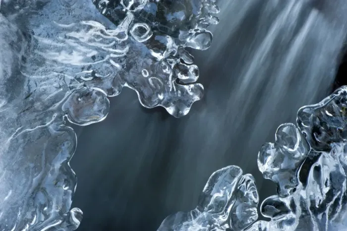 Framed Print : Water flowing under ice in mountain stream, England, december Framed Print : Water flowing under ice in mountain stream, England, december