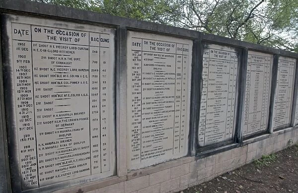 Wildfowl shooting records on plaques, Keoladeo Ghana N. P. (Bharatpur), Rajasthan, India, February