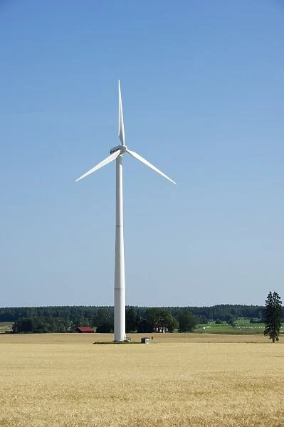 Wind turbine in arable farmland, Sodermanland, Sweden, august