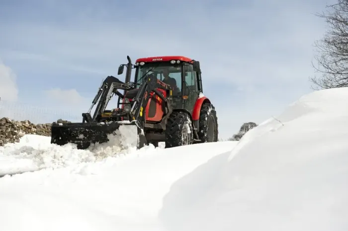Framed Print : Zetor tractor with loader clearing snow from blocked rural road after snowstorm, Cumbria, England, March Framed Print : Zetor tractor with loader clearing snow from blocked rural road after snowstorm, Cumbria, England, March