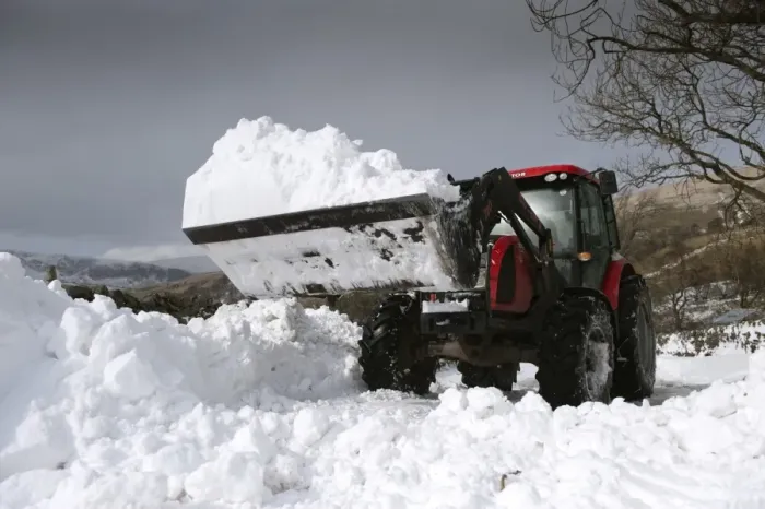 Framed Print : Zetor tractor with loader clearing snow from blocked rural road after snowstorm, Cumbria, England, March Framed Print : Zetor tractor with loader clearing snow from blocked rural road after snowstorm, Cumbria, England, March
