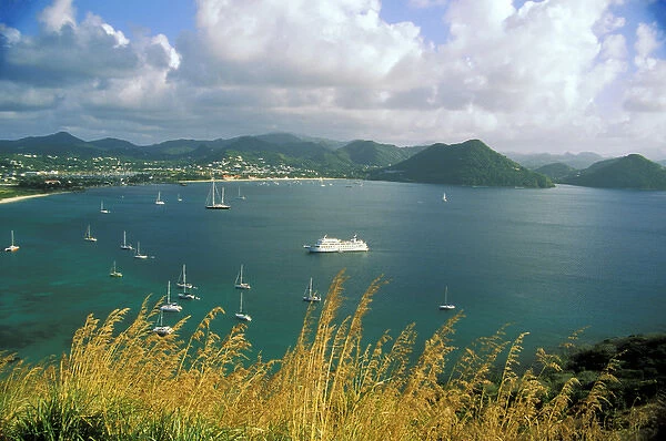 Caribbean, St. Lucia, Soufriere, Rodney Bay. Boats in bay