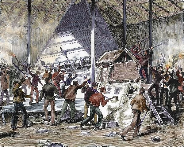 Historic. Workers strike in Jumet (Belgium) on 26 March 1886
