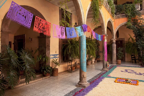 North America, Mexico, San Miguel de Allende, traditional courtyard adorned with
