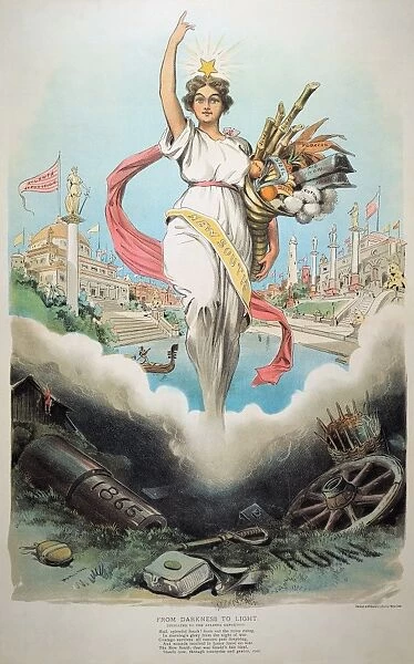 ATLANTA EXPOSITION, 1895. From Darkness to Light (The New South). Allegorical lithograph by Grant Hamilton, 1895, commemorating the Atlanta Exposition